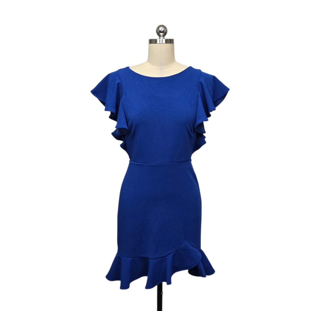 NWT Saints + Secrets Royal Blue‎ Ruffle Sleeve Flounce Mini Dress Size Large